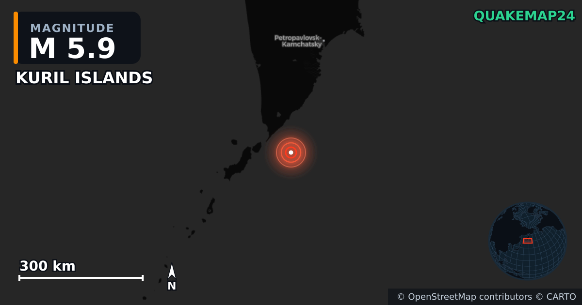 M5.9 earthquake near KURIL ISLANDS on Jul 30, 2025 — map of epicenter and shaking intensity | QuakeMap24