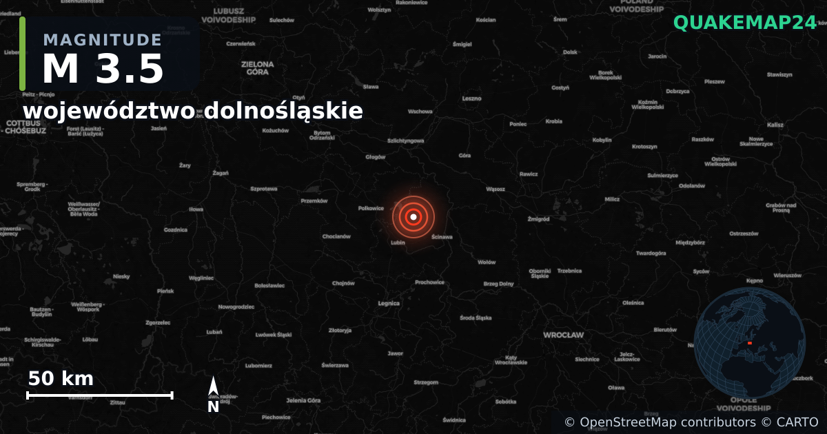 M3.5 earthquake near województwo dolnośląskie on May 19, 2025 — map of epicenter and shaking intensity | QuakeMap24