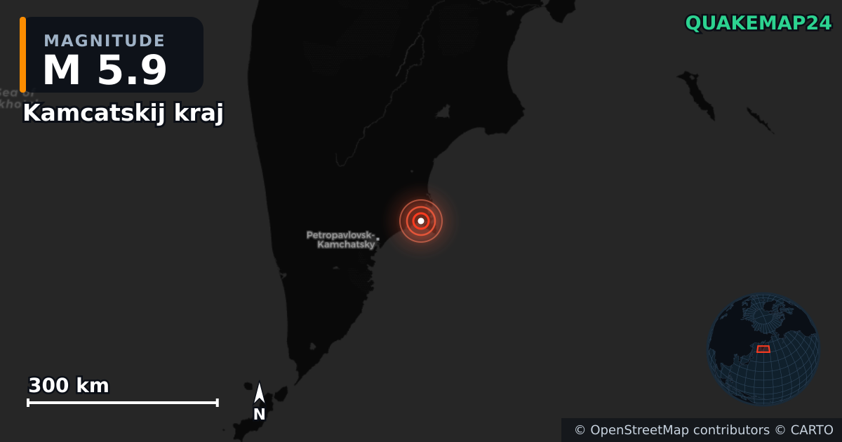M5.9 earthquake near Kamcatskij kraj on Oct 11, 2025 — map of epicenter and shaking intensity | QuakeMap24