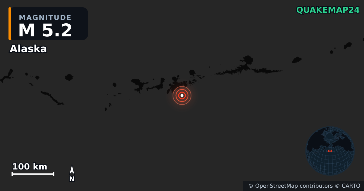 M5.2 earthquake near Alaska on Dec 15, 2025 — map of epicenter and shaking intensity | QuakeMap24