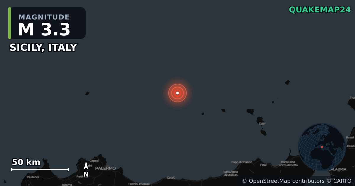 Terremoto de M3,3 cerca de SICILY, ITALY · 2026-10-23 — Mapa de la ubicación del epicentro