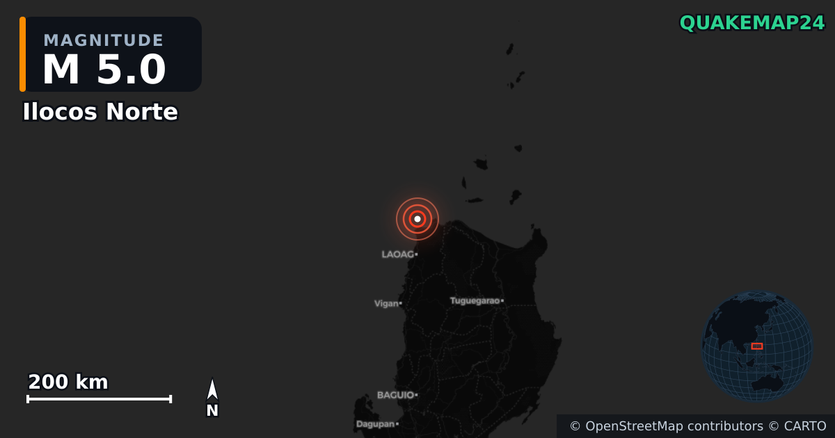 M5.0 earthquake near Ilocos Norte on Oct 17, 2025 — map of epicenter and shaking intensity | QuakeMap24