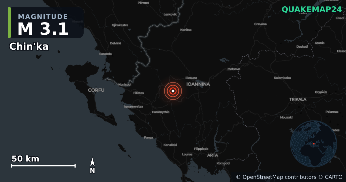 Σεισμός M3,1 κοντά στο Χίνκα, Περιφέρεια Ηπείρου (Ελλάδα) · 2026-04-17 — Χάρτης της θέσης του επικέντρου