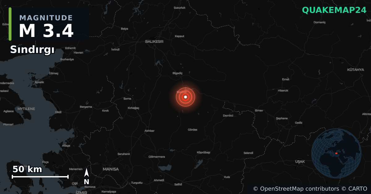 Terremoto de M3,4 cerca de WESTERN TURKEY (Turquía) · 2025-12-27 — Mapa de la ubicación del epicentro