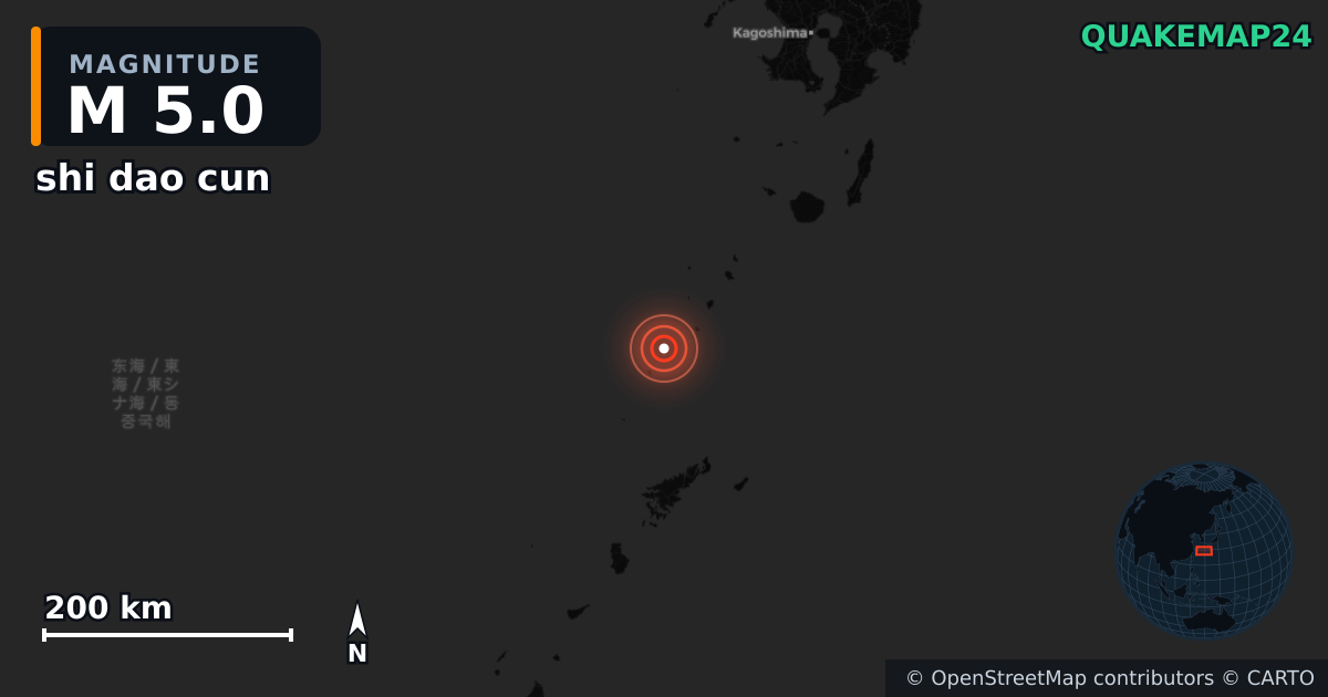 M5.0 earthquake near shi dao cun on Jul 2, 2025 — map of epicenter and shaking intensity | QuakeMap24