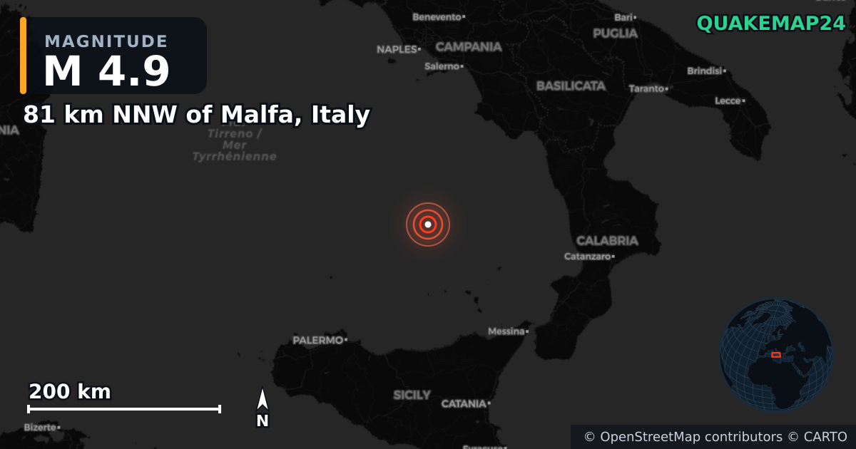 M4.9 Earthquake near 81 km NNW of Malfa, Italy – October 8, 2026 ...