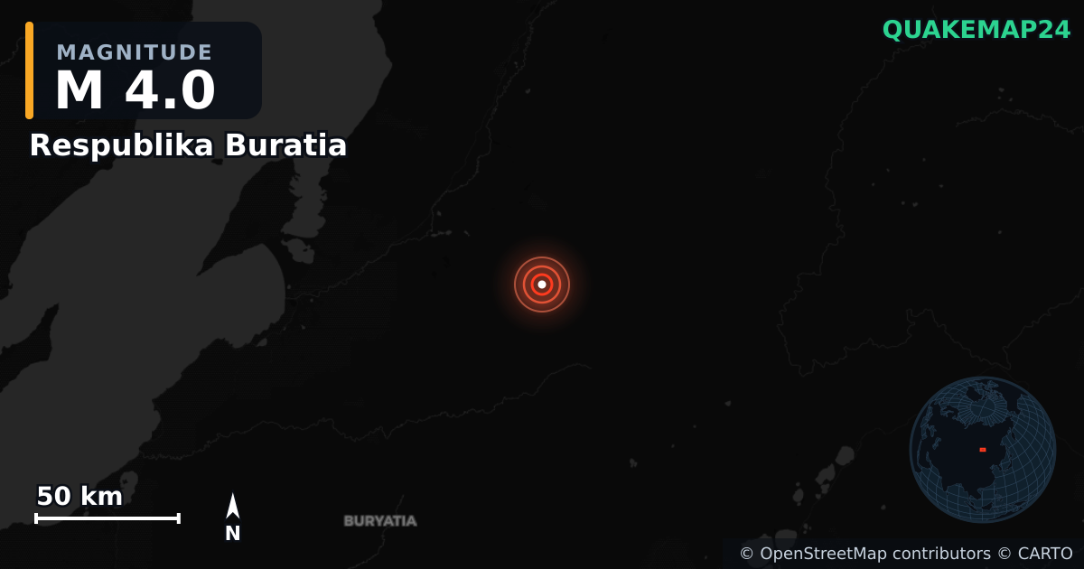 M4.0 earthquake near Respublika Buratia on Sep 9, 2025 — map of epicenter and shaking intensity | QuakeMap24