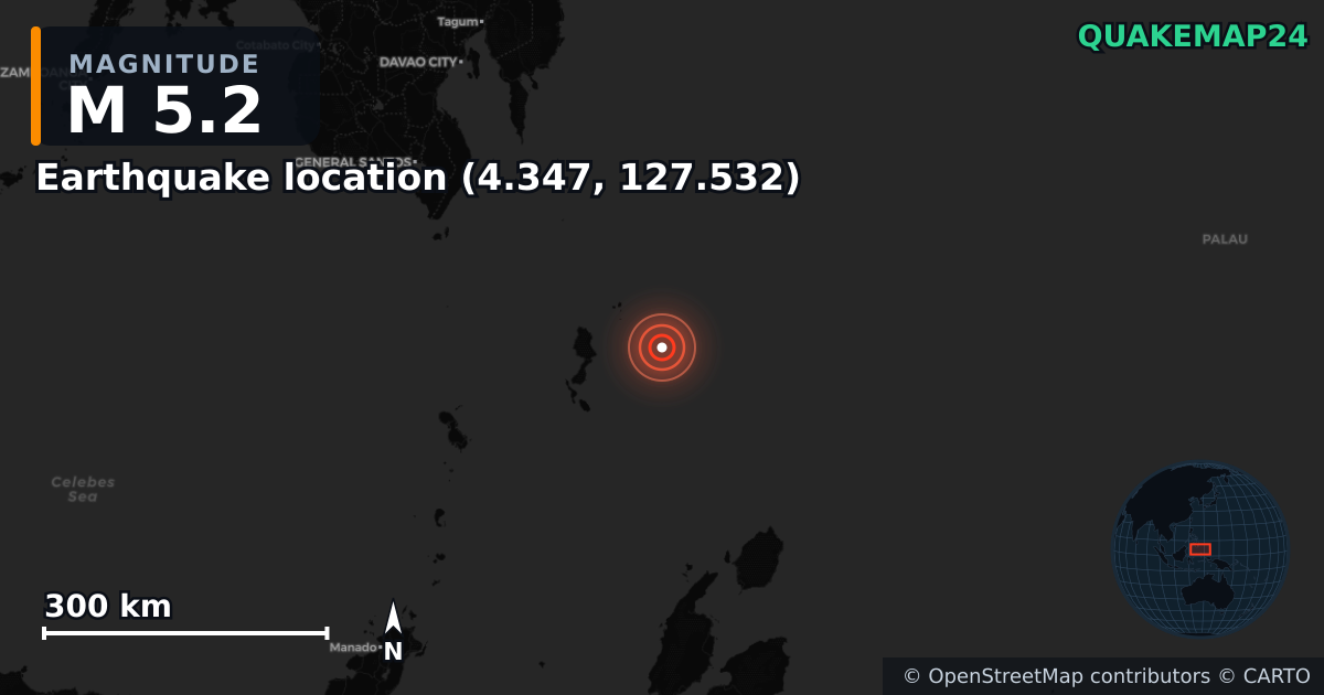 M5.2 Earthquake · 2025-10-24 — Map showing the location of the epicenter