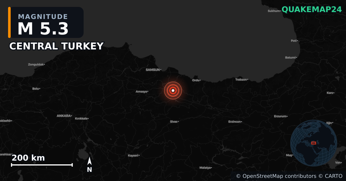 Erdbeben M5,3 bei CENTRAL TURKEY — Karte der Lage des Epizentrums