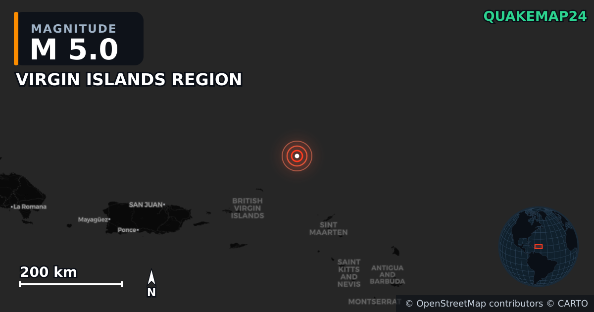 Σεισμός M5,0 κοντά στο VIRGIN ISLANDS REGION — Χάρτης της θέσης του επικέντρου