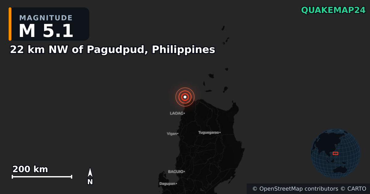 M5.1 earthquake near 22 km NW of Pagudpud, Philippines on Oct 17, 2025 — map of epicenter and shaking intensity | QuakeMap24