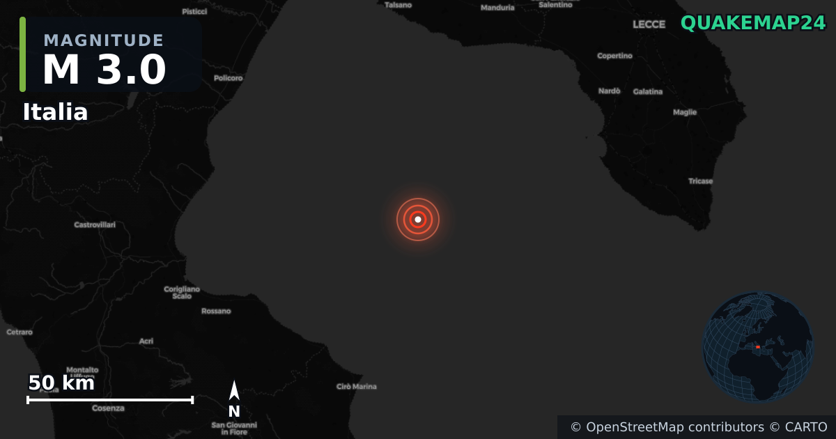 M3.0 earthquake near Italia on Jun 6, 2026 — map of epicenter and shaking intensity | QuakeMap24