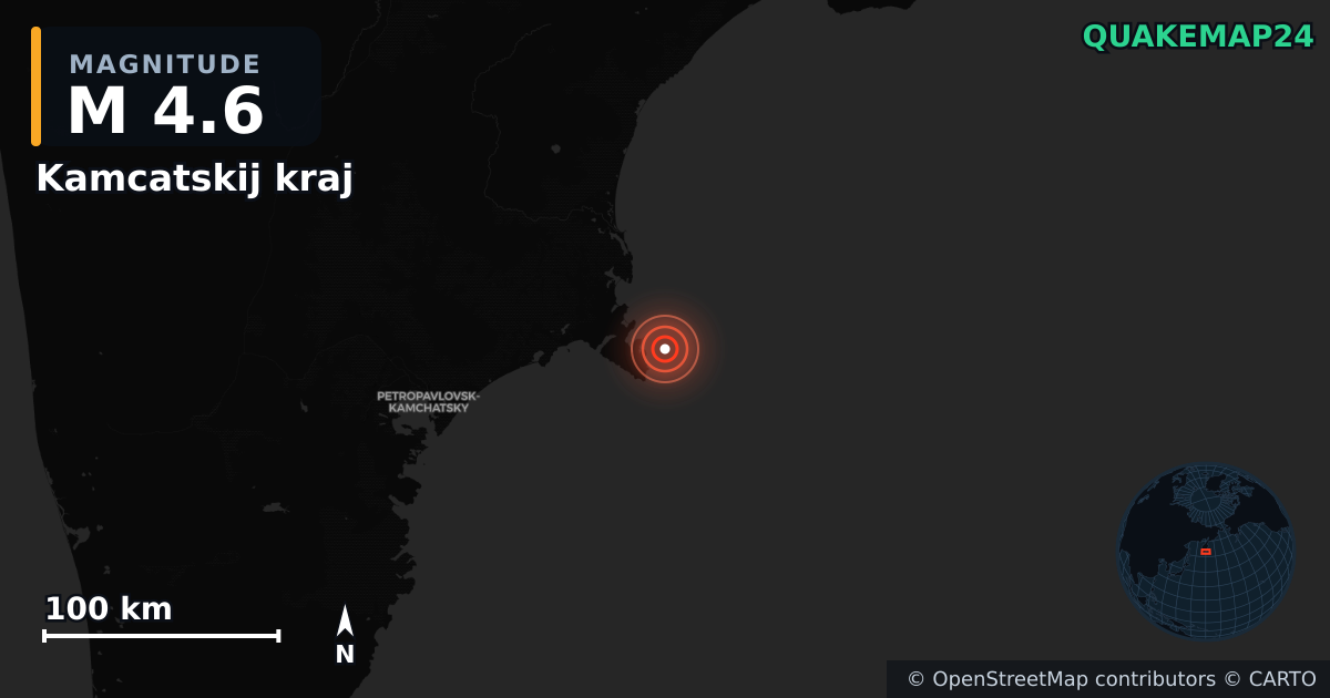 M4.6 earthquake near Kamcatskij kraj on Oct 5, 2025 — map of epicenter and shaking intensity | QuakeMap24