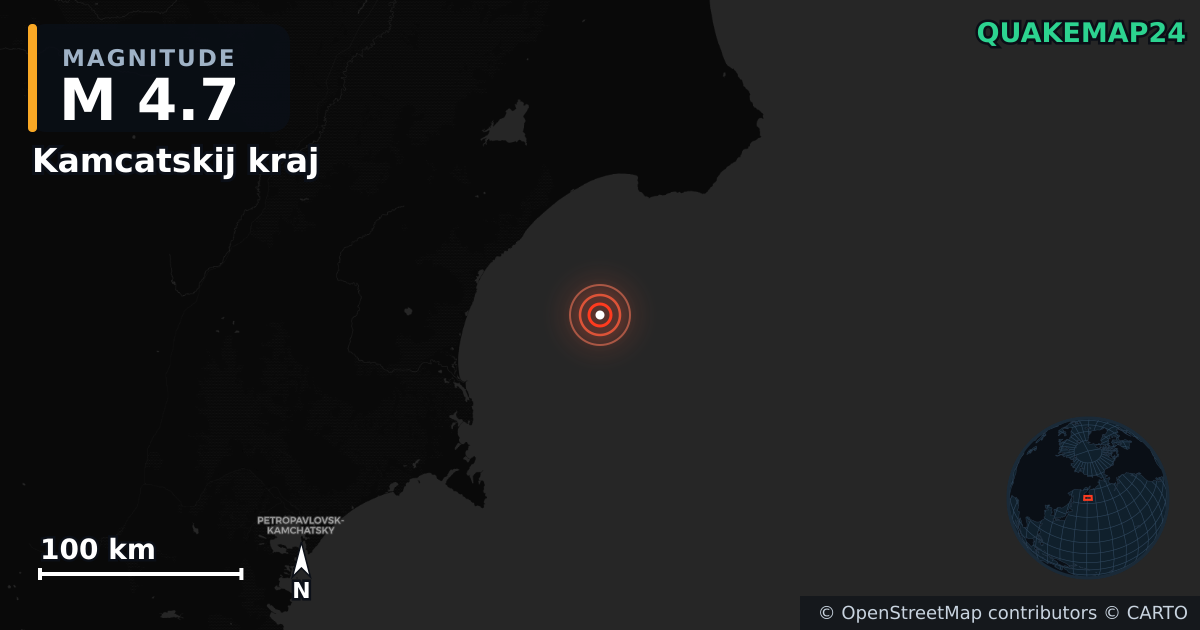 M4.7 earthquake near Kamcatskij kraj on Jul 29, 2025 — map of epicenter and shaking intensity | QuakeMap24
