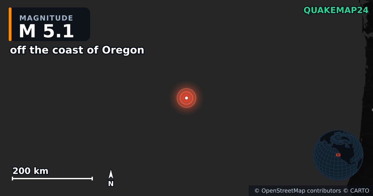 Erdbeben M5,1 bei off the coast of Oregon — Karte der Lage des Epizentrums