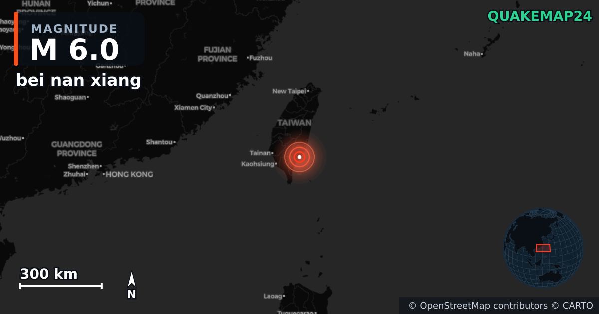 M6.0 earthquake near bei nan xiang on Dec 24, 2025 — map of epicenter and shaking intensity | QuakeMap24