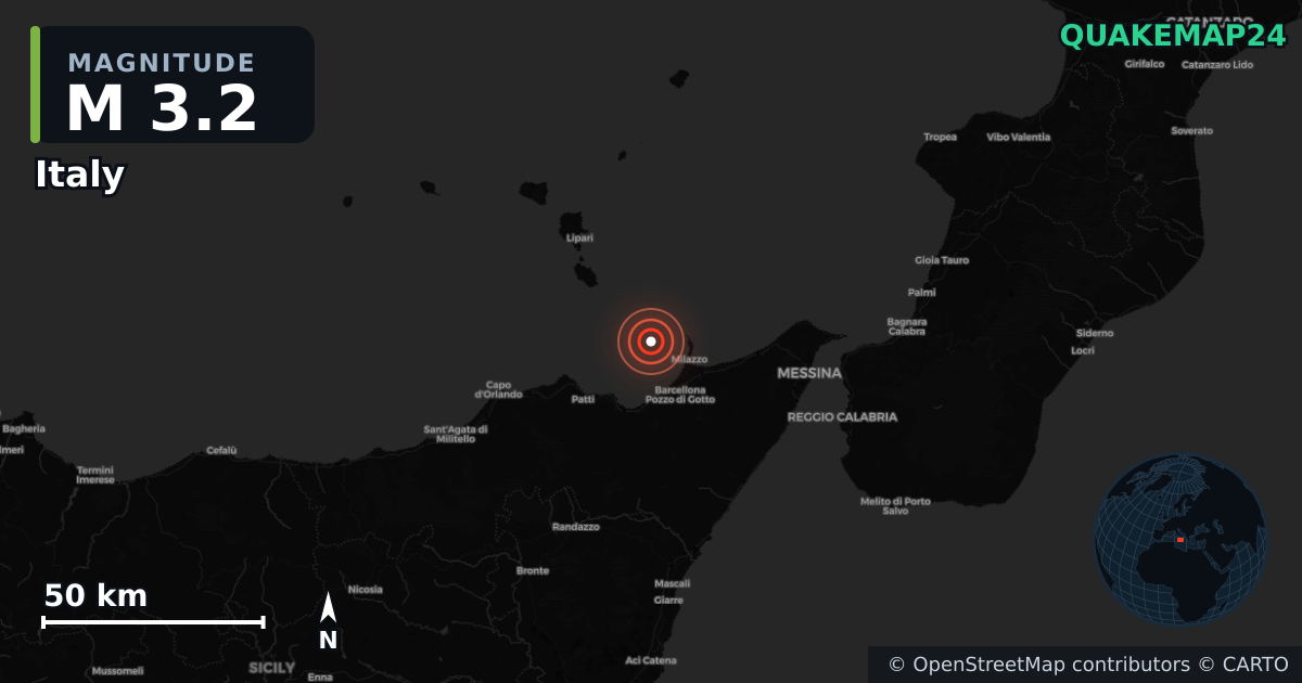 M3.2 earthquake near Italy on Jul 9, 2026 — map of epicenter and shaking intensity | QuakeMap24
