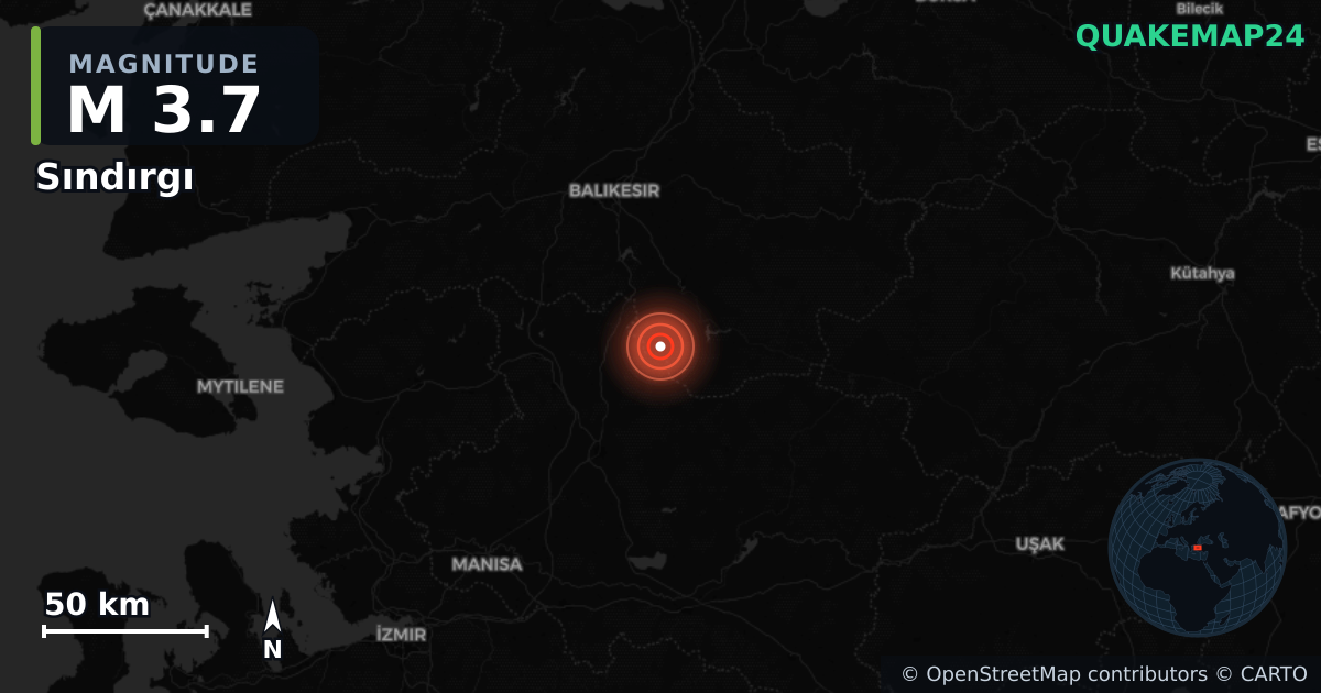 M3.7 earthquake near Sındırgı on Aug 10, 2025 — map of epicenter and shaking intensity | QuakeMap24