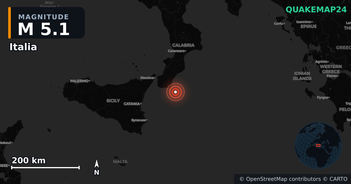 M5.1 earthquake near Italia on Jan 10, 2026 — map of epicenter and shaking intensity | QuakeMap24