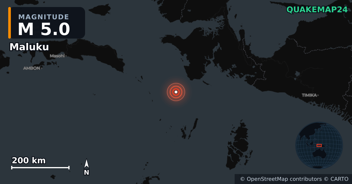 Sismo de M5,0 perto de Maluku (Indonésia) · 2026-10-29 — Mapa da localização do epicentro