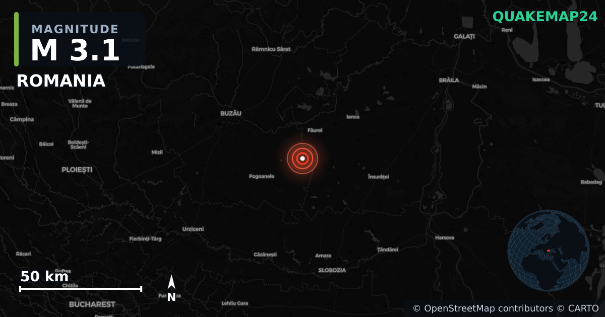 M3.1 earthquake near ROMANIA on Sep 10, 2025 — map of epicenter and shaking intensity | QuakeMap24