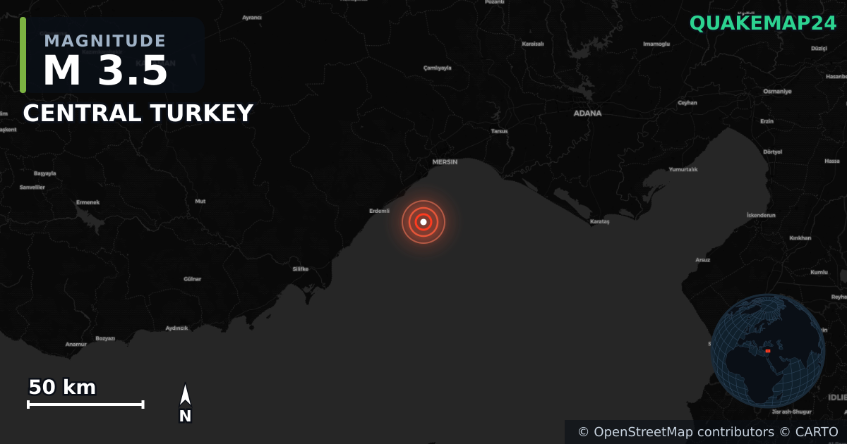 M3.5 earthquake near CENTRAL TURKEY on Nov 20, 2025 — map of epicenter and shaking intensity | QuakeMap24