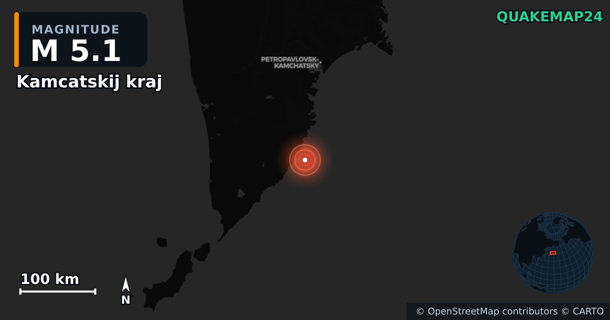 M5.1 earthquake near Kamcatskij kraj on Sep 1, 2025 — map of epicenter and shaking intensity | QuakeMap24