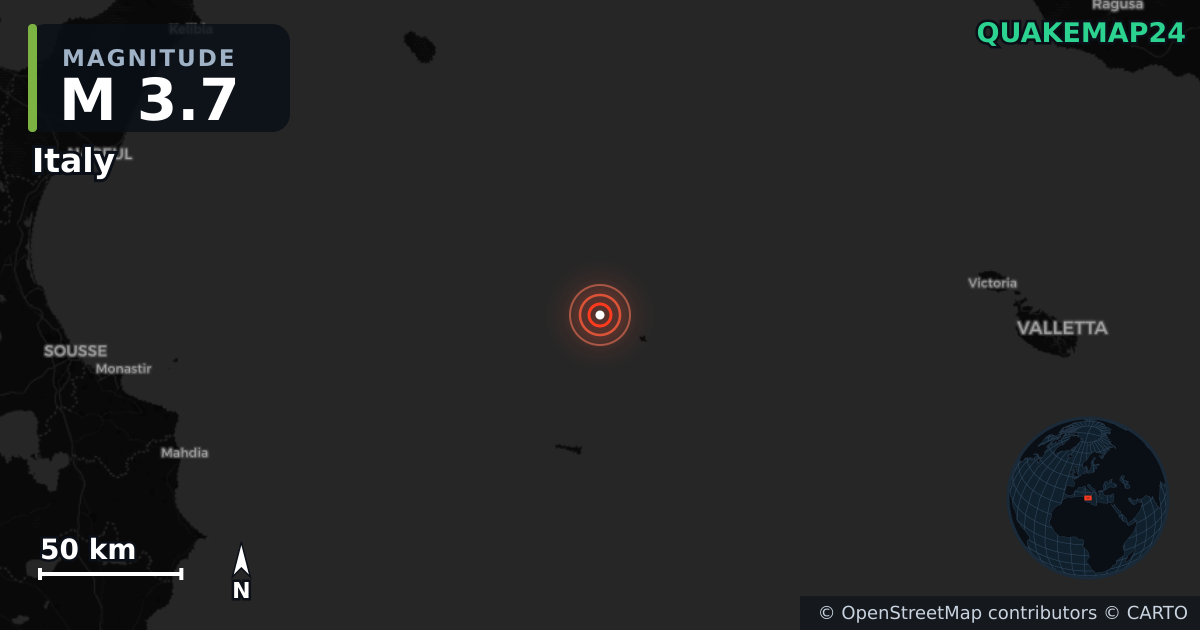 M3.7 earthquake near Italy on Aug 18, 2026 — map of epicenter and shaking intensity | QuakeMap24
