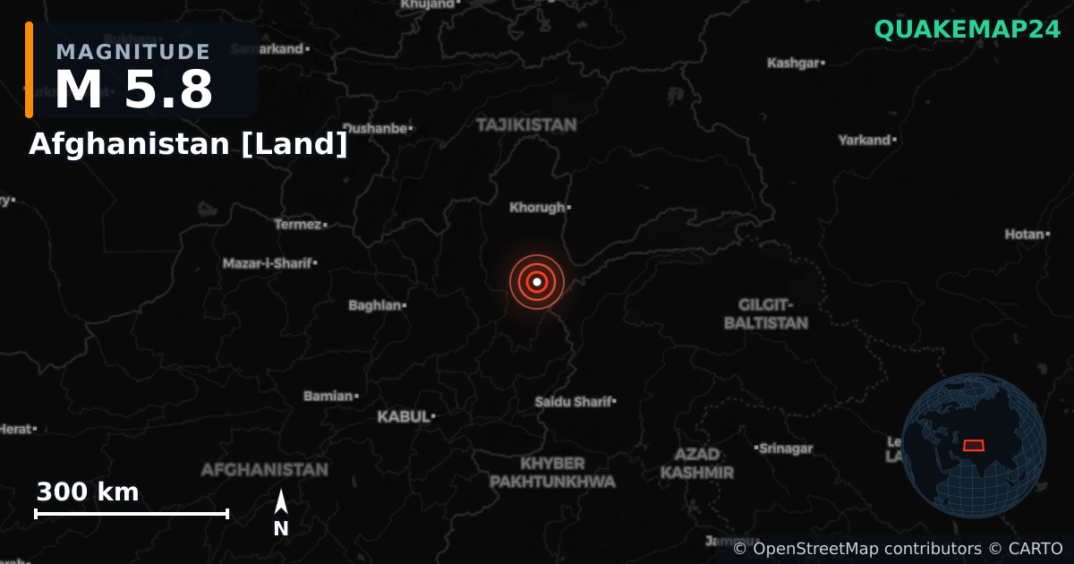M5.8 earthquake near Afghanistan [Land] on Apr 3, 2026 — map of epicenter and shaking intensity | QuakeMap24