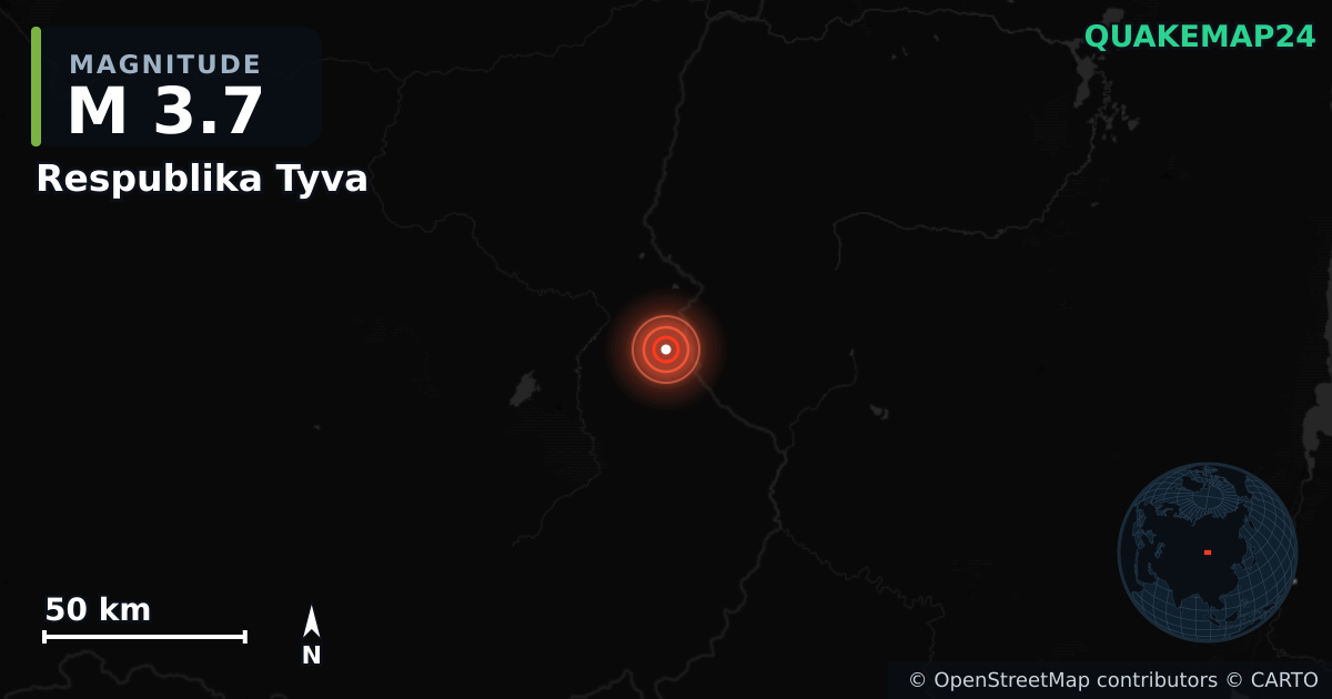 M3.7 earthquake near Respublika Tyva on Sep 23, 2025 — map of epicenter and shaking intensity | QuakeMap24