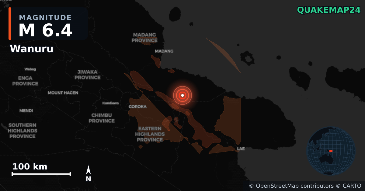 Erdbeben M6,4 bei Wanuru, Madang (Papua-Neuguinea) · 2026-09-20 — Karte der Lage des Epizentrums