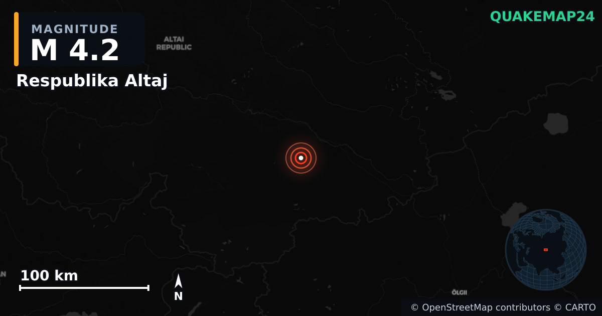 M4.2 earthquake near Respublika Altaj on Jul 29, 2025 — map of epicenter and shaking intensity | QuakeMap24