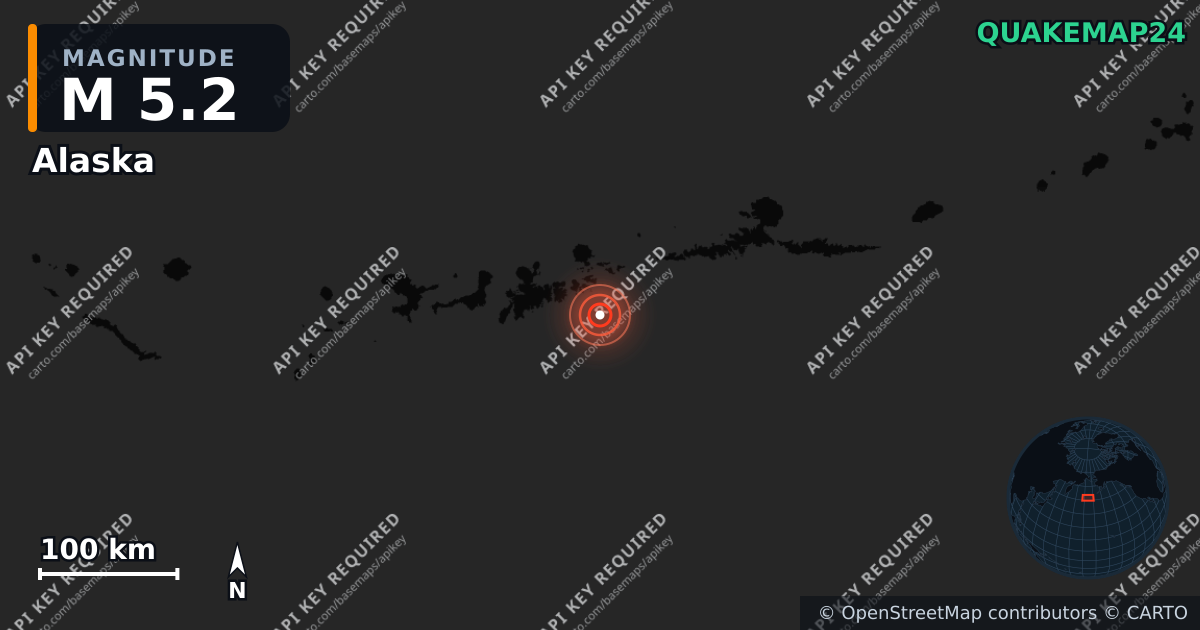 M5.2 earthquake near Alaska on Feb 1, 2026 — map of epicenter and shaking intensity | QuakeMap24