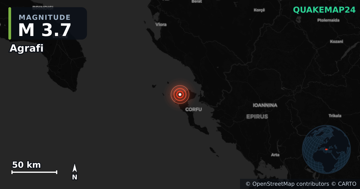 Erdbeben M3,7 bei Agrafi, Ioanian Islands (Griechenland) · 2026-09-10 — Karte der Lage des Epizentrums