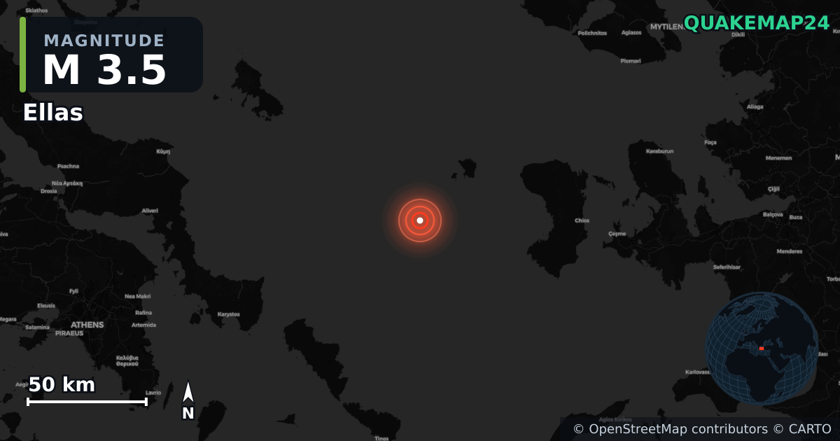 M3.5 earthquake near Ellas on Jan 12, 2026 — map of epicenter and shaking intensity | QuakeMap24