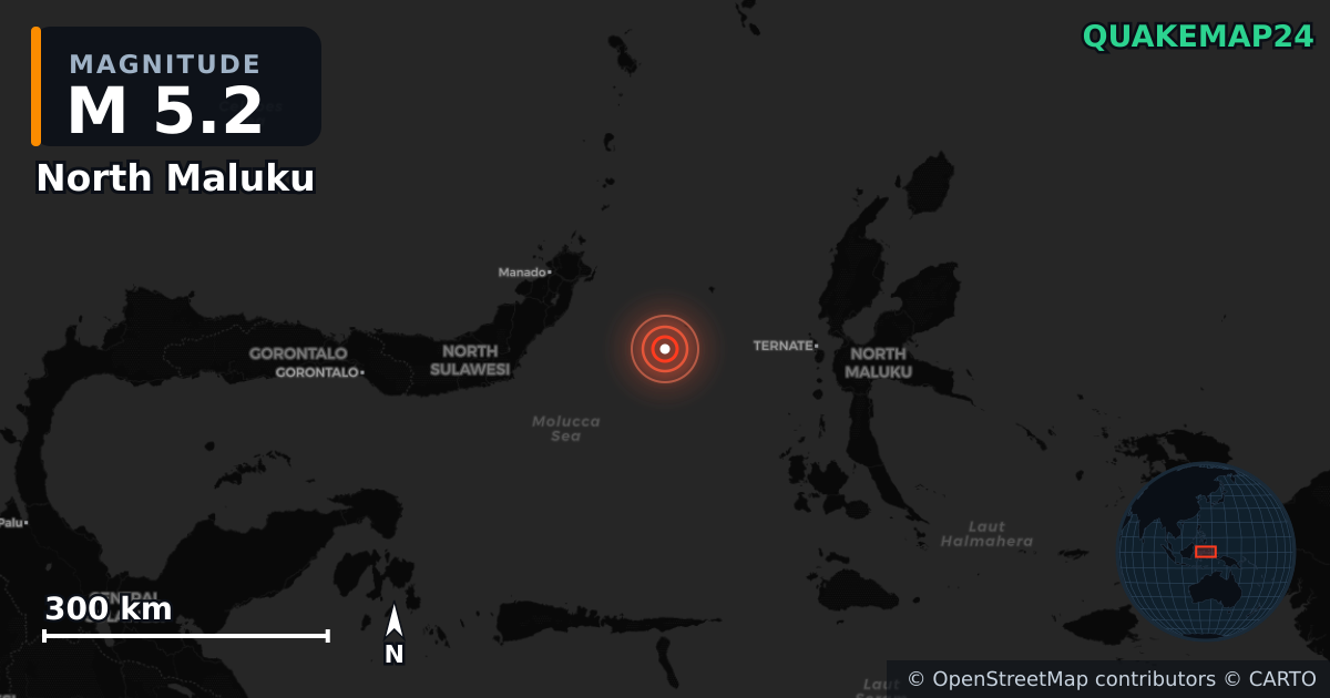 Erdbeben M5,2 bei North Maluku (Indonesien) · 2026-10-09 — Karte der Lage des Epizentrums