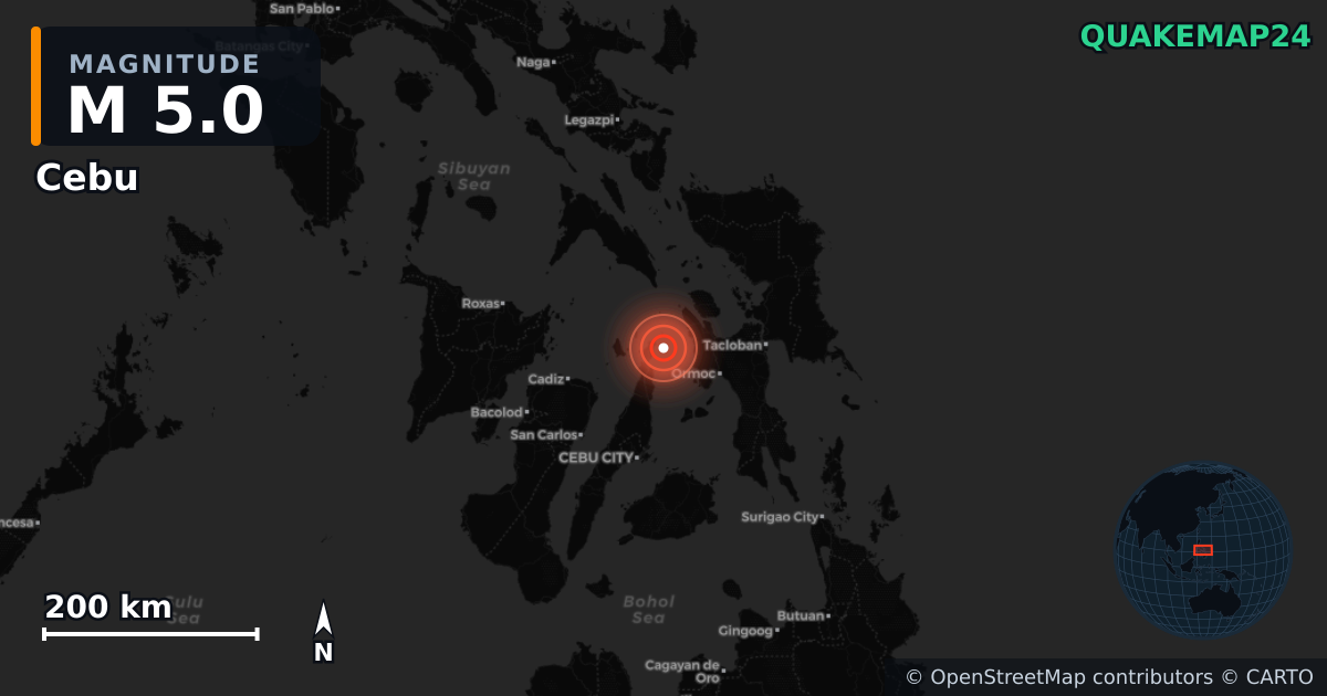 M5.0 earthquake near Cebu on Oct 2, 2025 — map of epicenter and shaking intensity | QuakeMap24