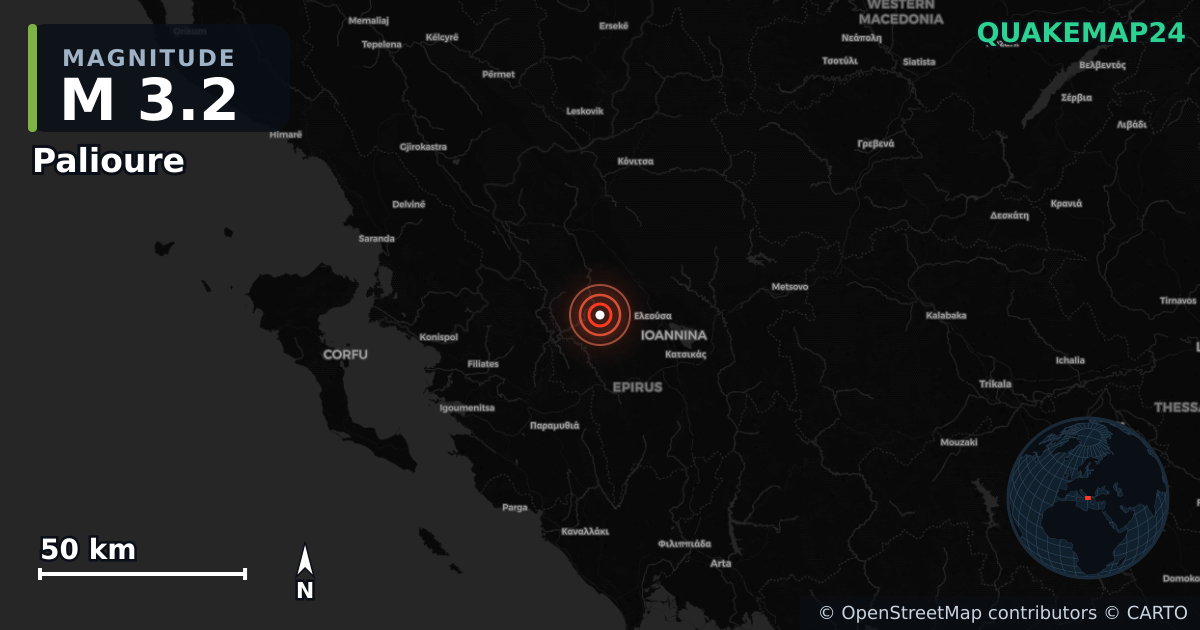 M3.2 earthquake near Palioure on Apr 11, 2026 — map of epicenter and shaking intensity | QuakeMap24