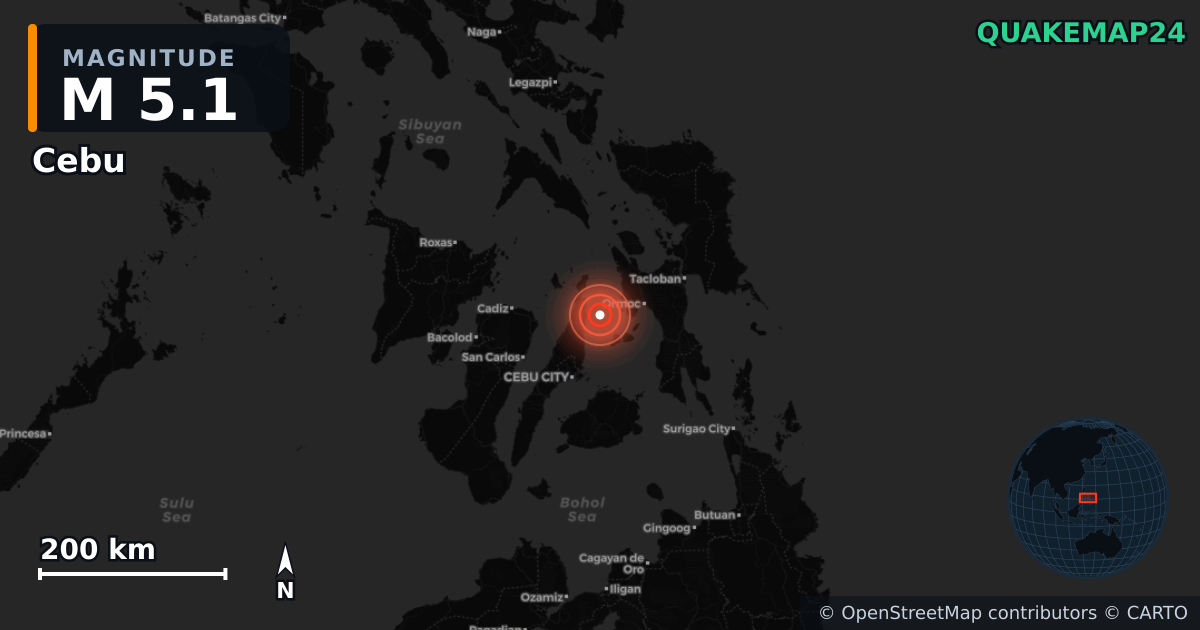 M5.1 earthquake near Cebu on Oct 1, 2025 — map of epicenter and shaking intensity | QuakeMap24