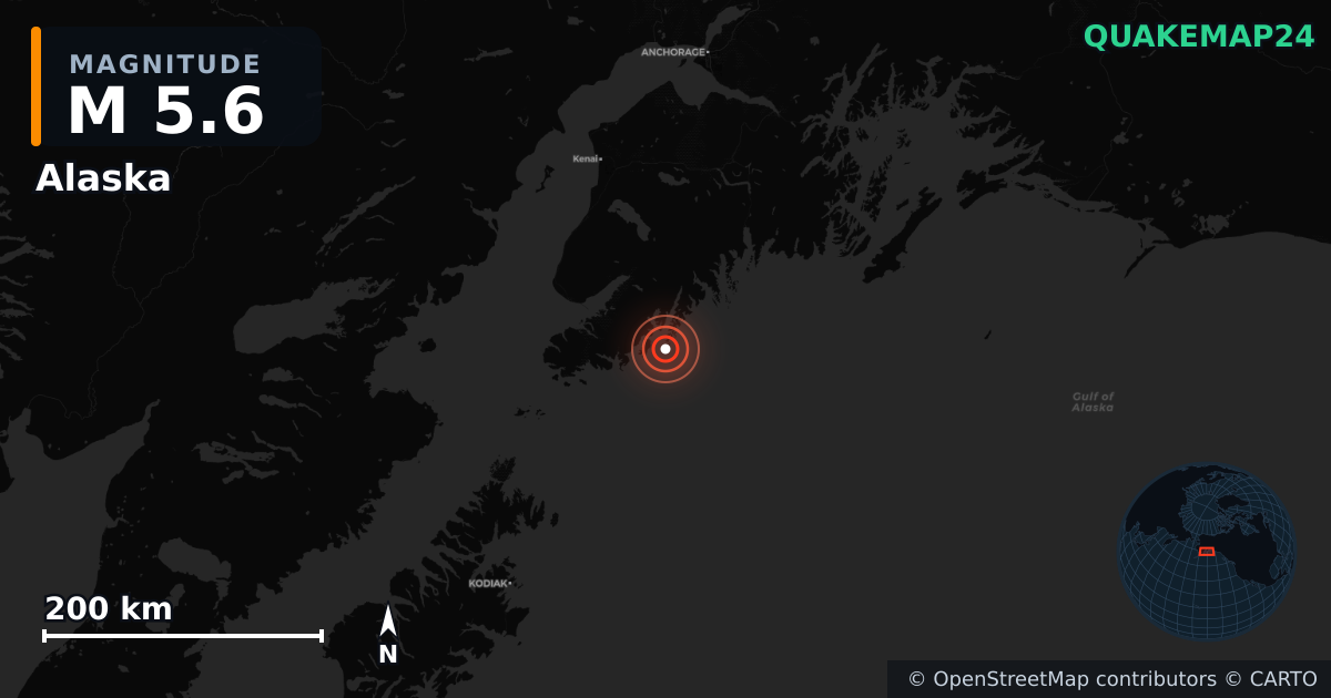 M5.6 earthquake near Alaska on Oct 30, 2025 — map of epicenter and shaking intensity | QuakeMap24