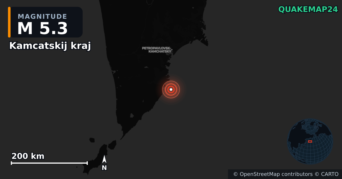 M5.3 earthquake near Kamcatskij kraj on Sep 9, 2025 — map of epicenter and shaking intensity | QuakeMap24