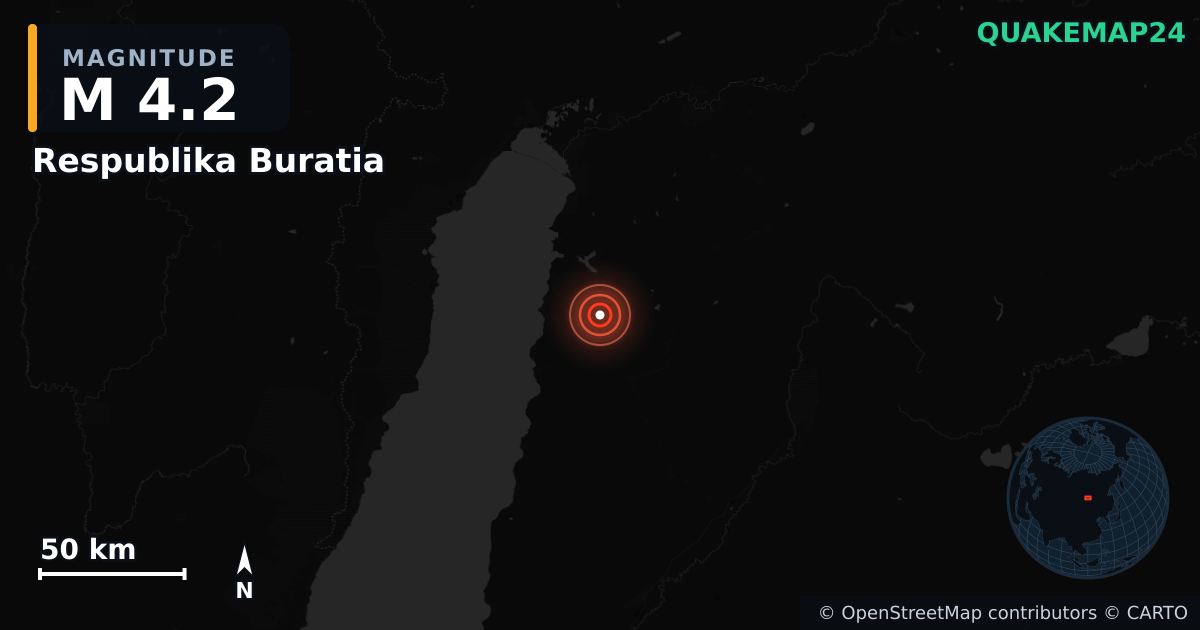 M4.2 earthquake near Respublika Buratia on Oct 24, 2025 — map of epicenter and shaking intensity | QuakeMap24