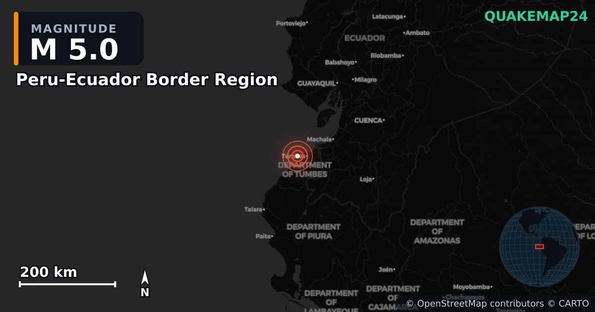 Sismo de M5,0 perto de Peru-Ecuador Border Region — Mapa da localização do epicentro