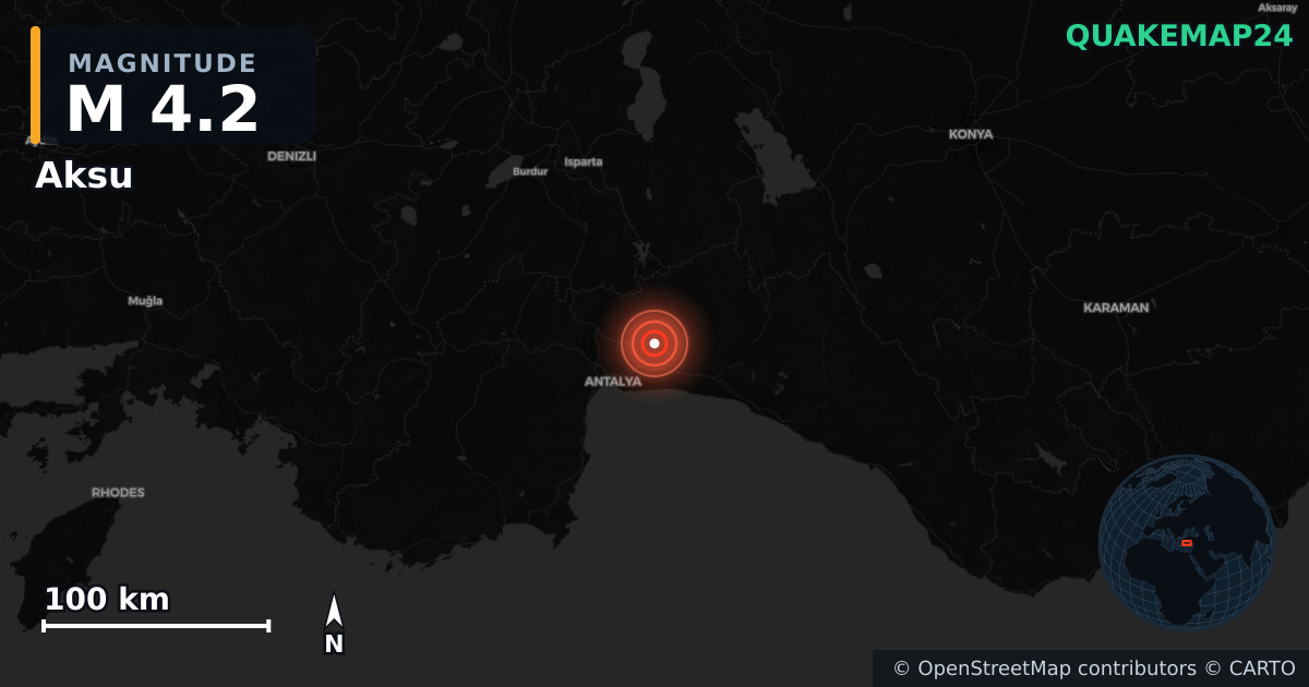 M4.2 earthquake near Aksu on May 1, 2025 — map of epicenter and shaking intensity | QuakeMap24