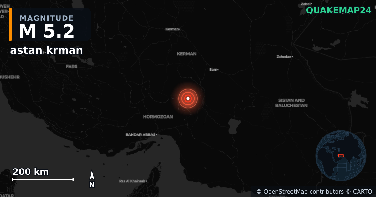 M5.2 earthquake near astan krman on May 28, 2025 — map of epicenter and shaking intensity | QuakeMap24