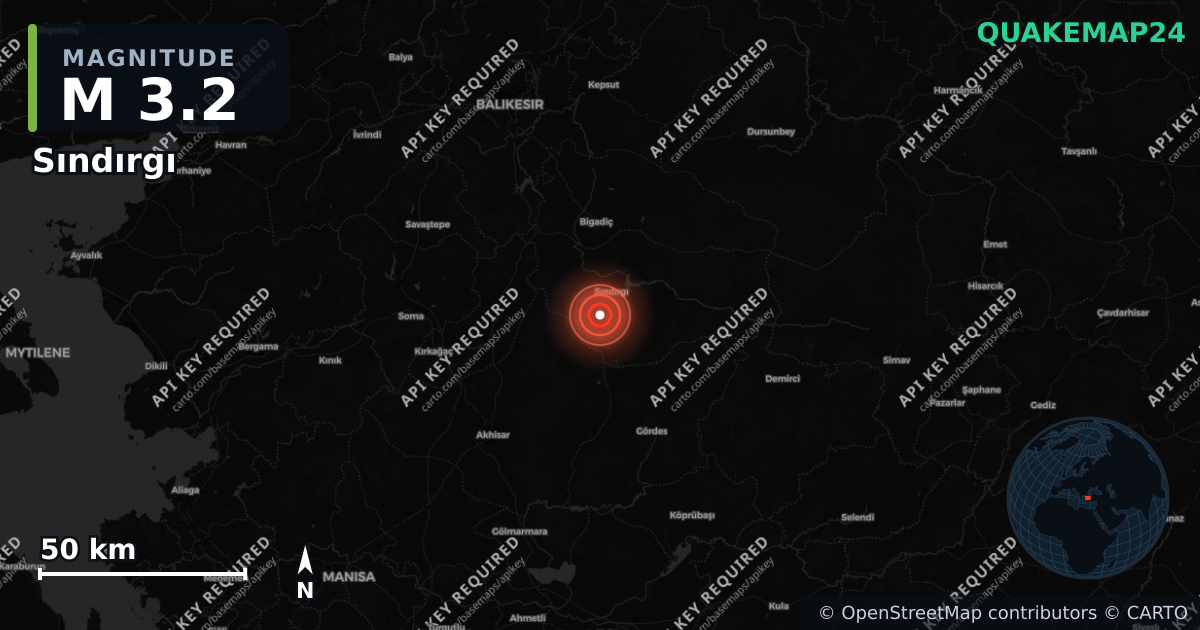 M3.2 earthquake near Sındırgı on Sep 2, 2026 — map of epicenter and shaking intensity | QuakeMap24