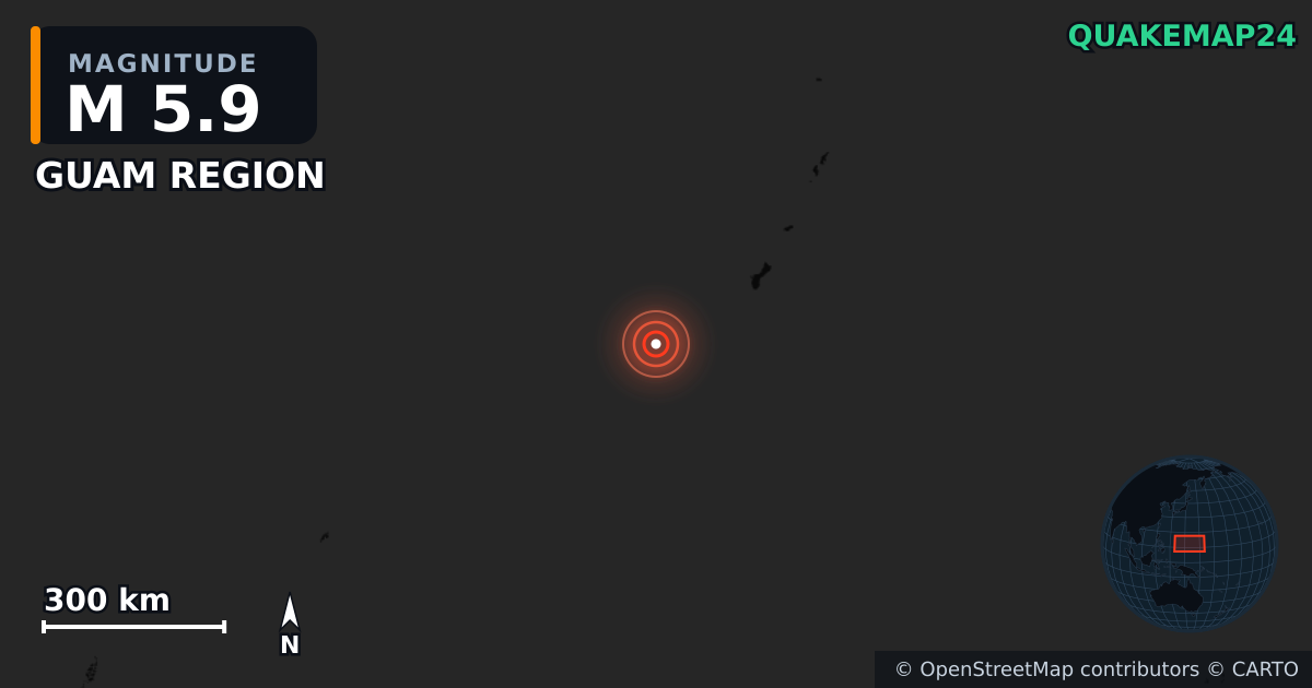 M5.9 Earthquake near GUAM REGION · 2025-11-04 — Map showing the location of the epicenter