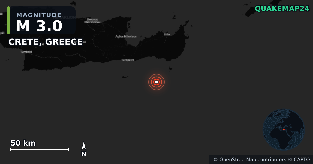 Erdbeben M3,0 bei CRETE, GREECE · 2026-07-02 — Karte der Lage des Epizentrums