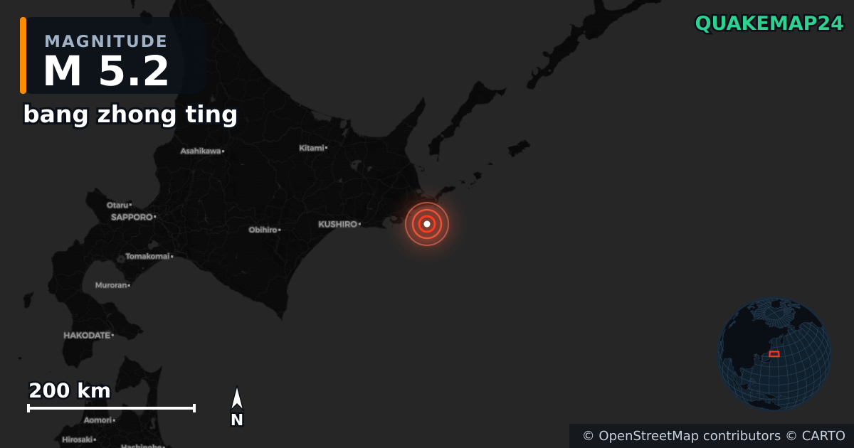 M5.2 earthquake near bang zhong ting on Oct 22, 2025 — map of epicenter and shaking intensity | QuakeMap24