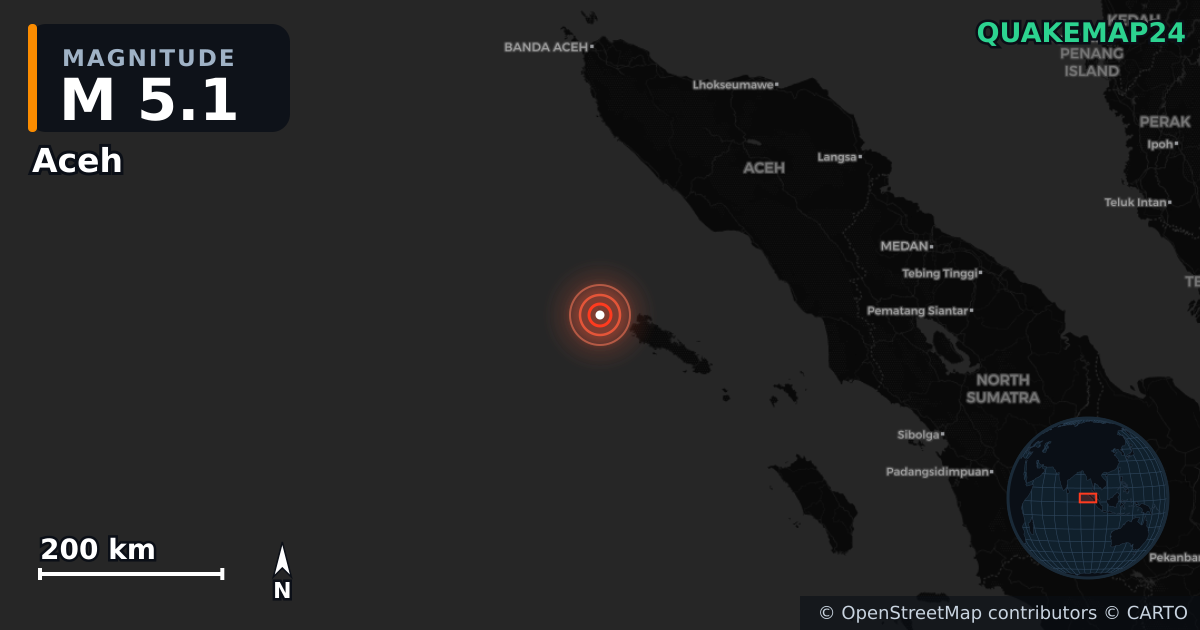 M5.1 earthquake near Aceh on Sep 23, 2025 — map of epicenter and shaking intensity | QuakeMap24